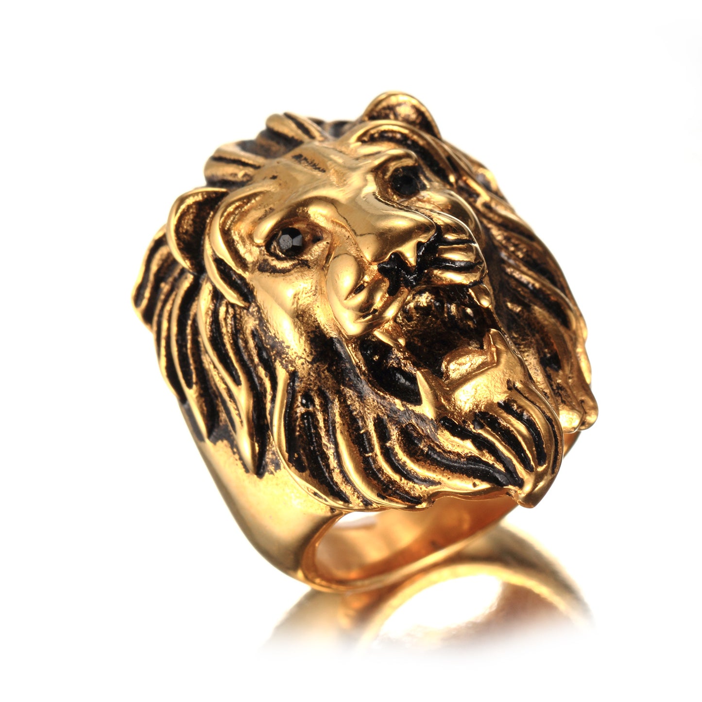 BRAZEN LION RING, titanium+steel