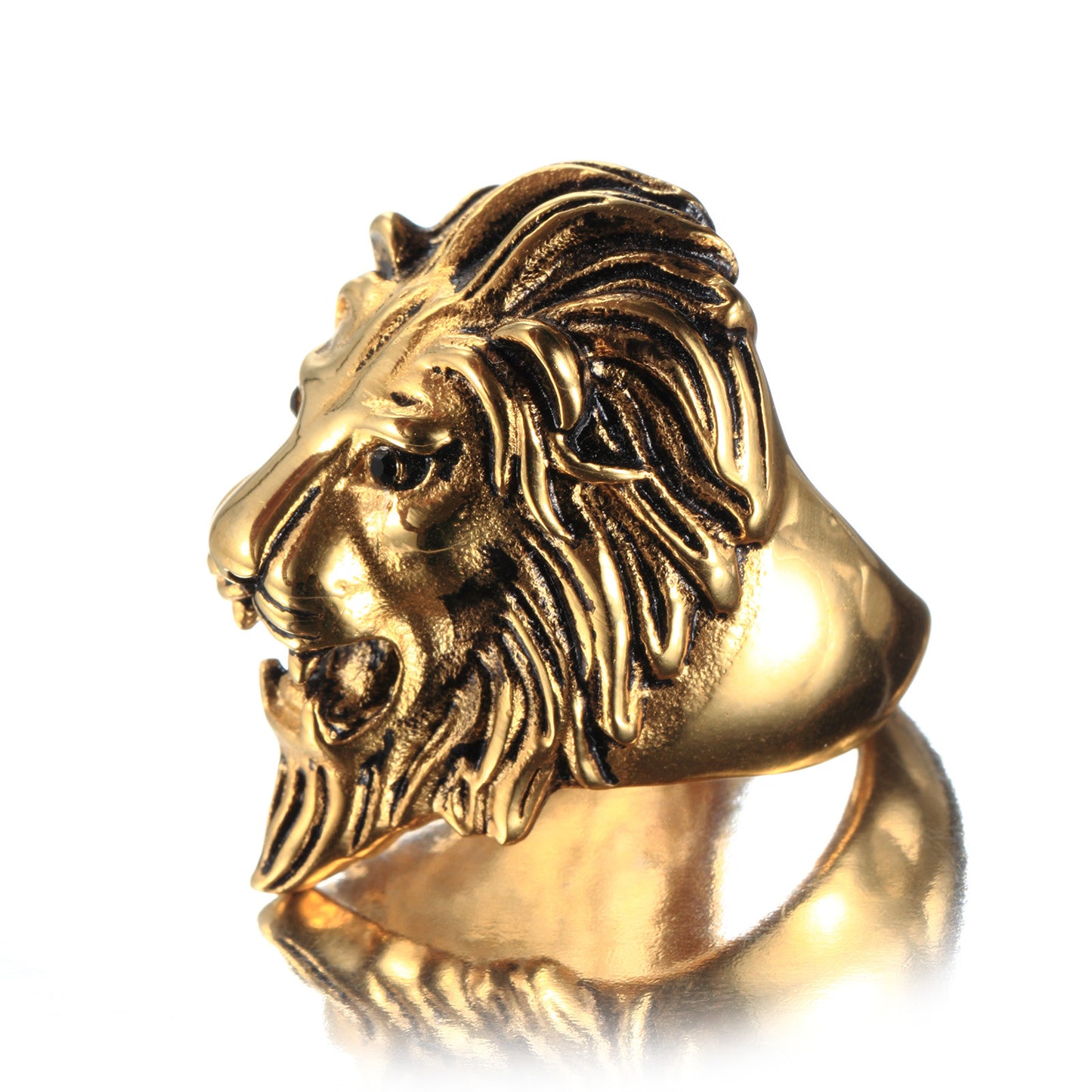 BRAZEN LION RING, titanium+steel