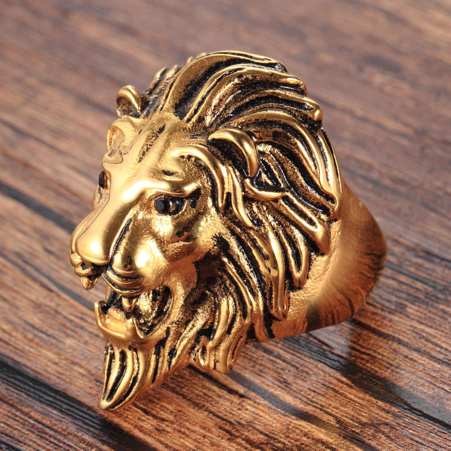 BRAZEN LION RING, titanium+steel