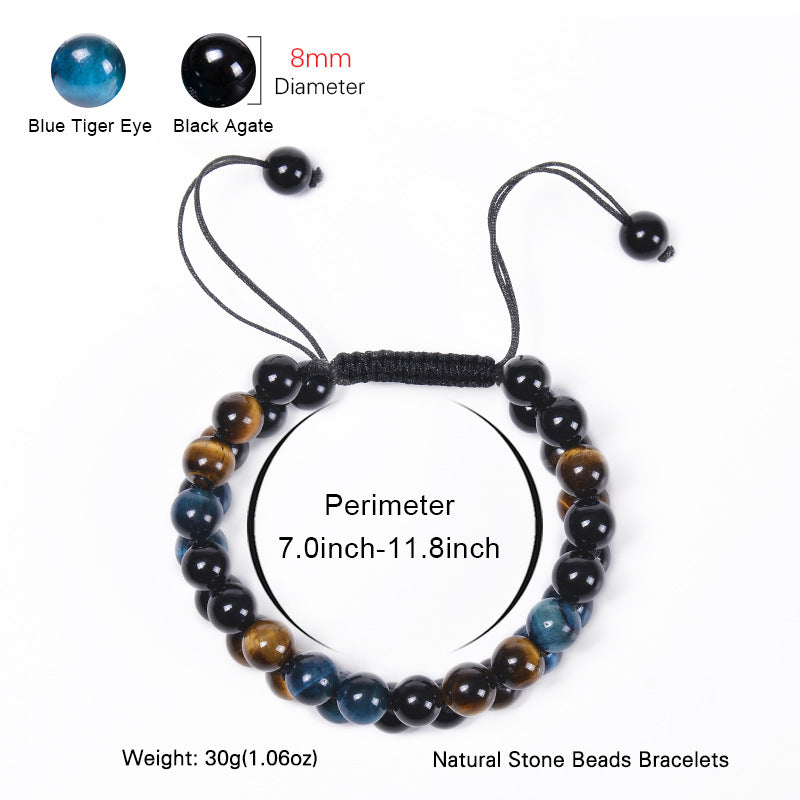 Blue Tiger Eye Stone Black Magnet Bracelet Double Layer Handmade